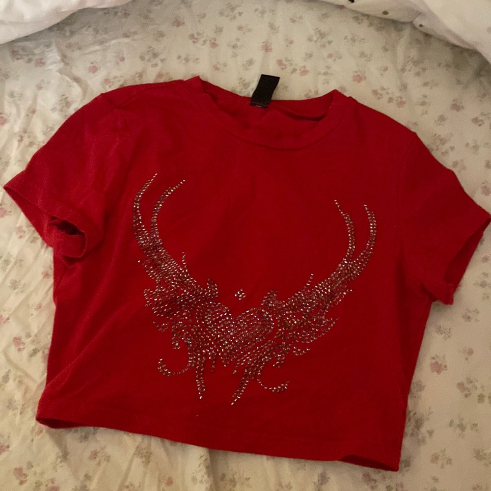 bedazzled bright red crop top